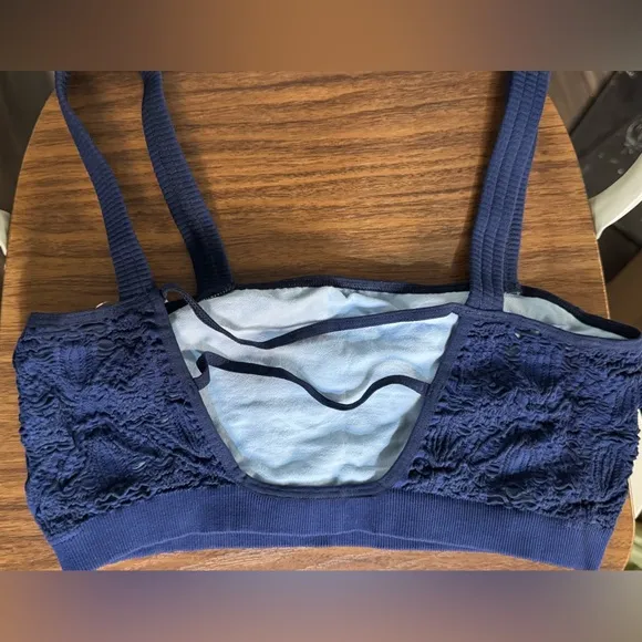NWT Free People Movement Happiness Runs Floral Bandeau Bra - midnight navy - XL