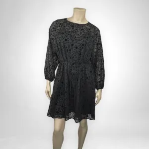 NWT LOFT Long Sleeve Star Tie Waist Black Dress M
