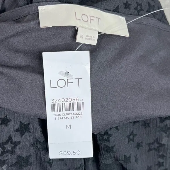 NWT LOFT Long Sleeve Star Tie Waist Black Dress M