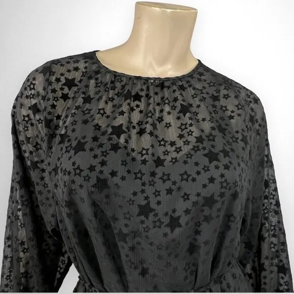 NWT LOFT Long Sleeve Star Tie Waist Black Dress M