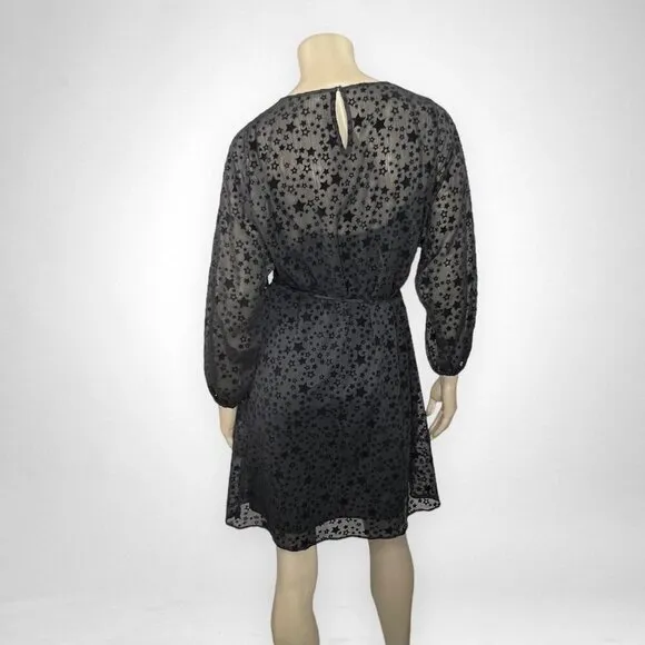NWT LOFT Long Sleeve Star Tie Waist Black Dress M