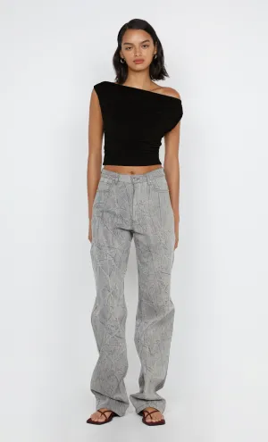 ODESSE BOAT NECK TOP - BLACK