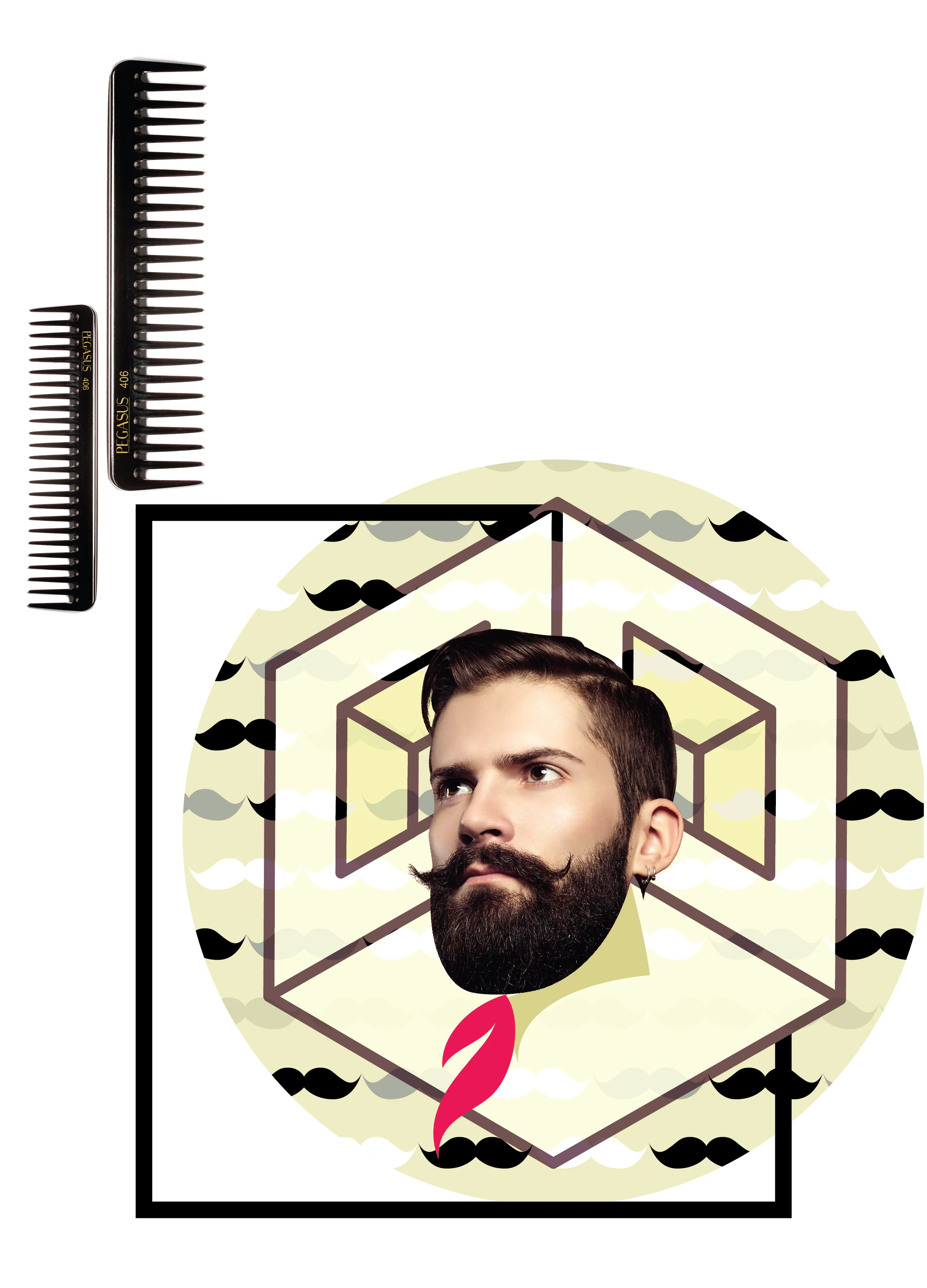 Pegasus 516B, 8in Hard Rubber Course Tooth Klipper Comb, Handmade, Seamless, Smooth Edges, Anti Static, Heat and Chemically Resistant Comb | Peines de goma dura - Black
