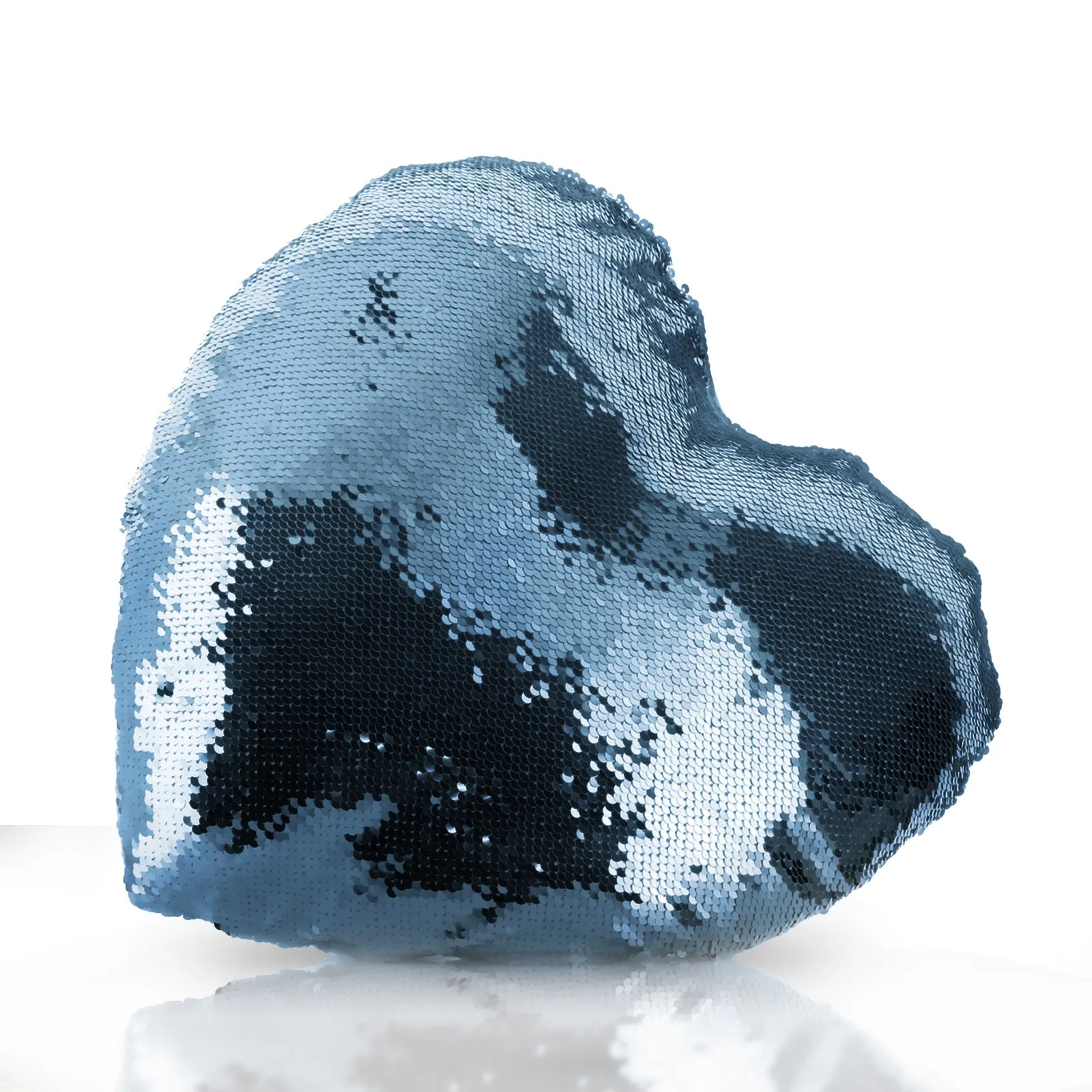 Personalised Sequin Heart Cushion with Snow Owl Blue Butterfly and Cute Text
