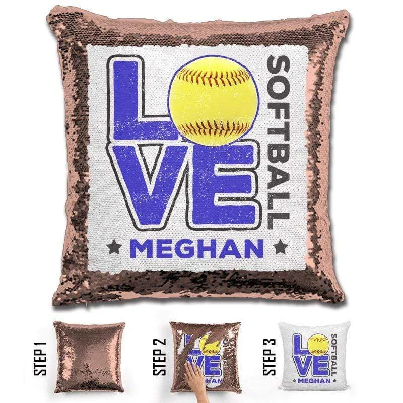 Personalized LOVE Softball Magic Sequin Pillow