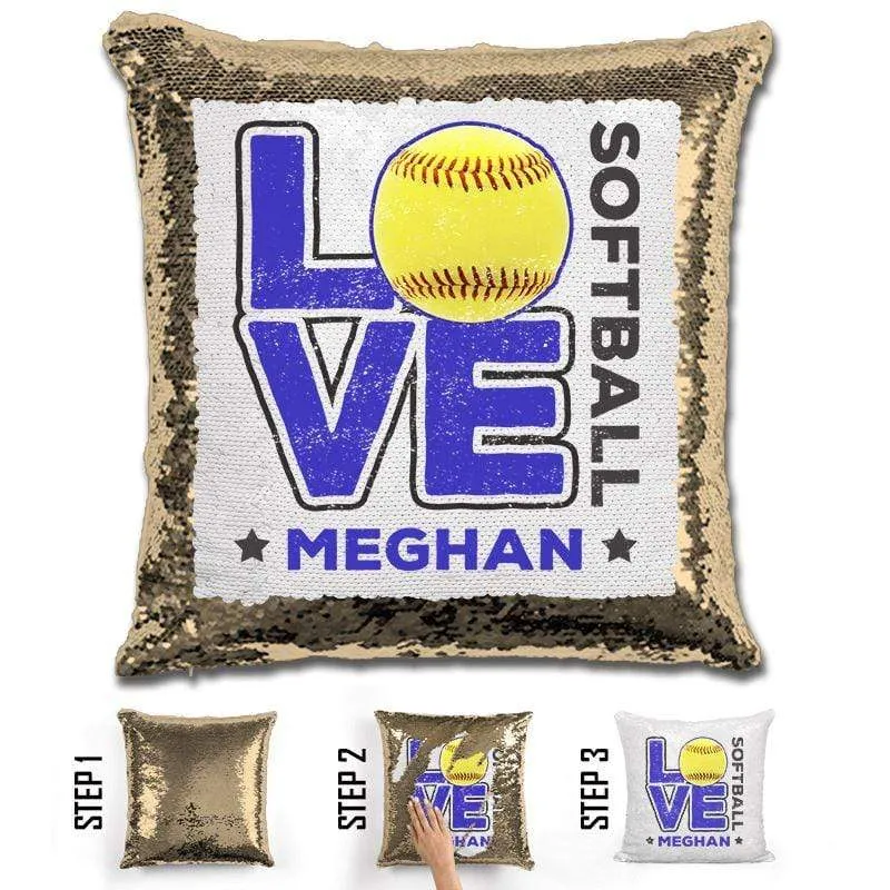 Personalized LOVE Softball Magic Sequin Pillow