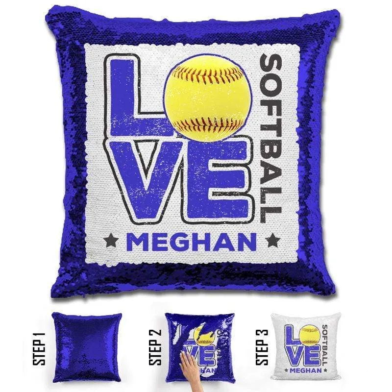 Personalized LOVE Softball Magic Sequin Pillow