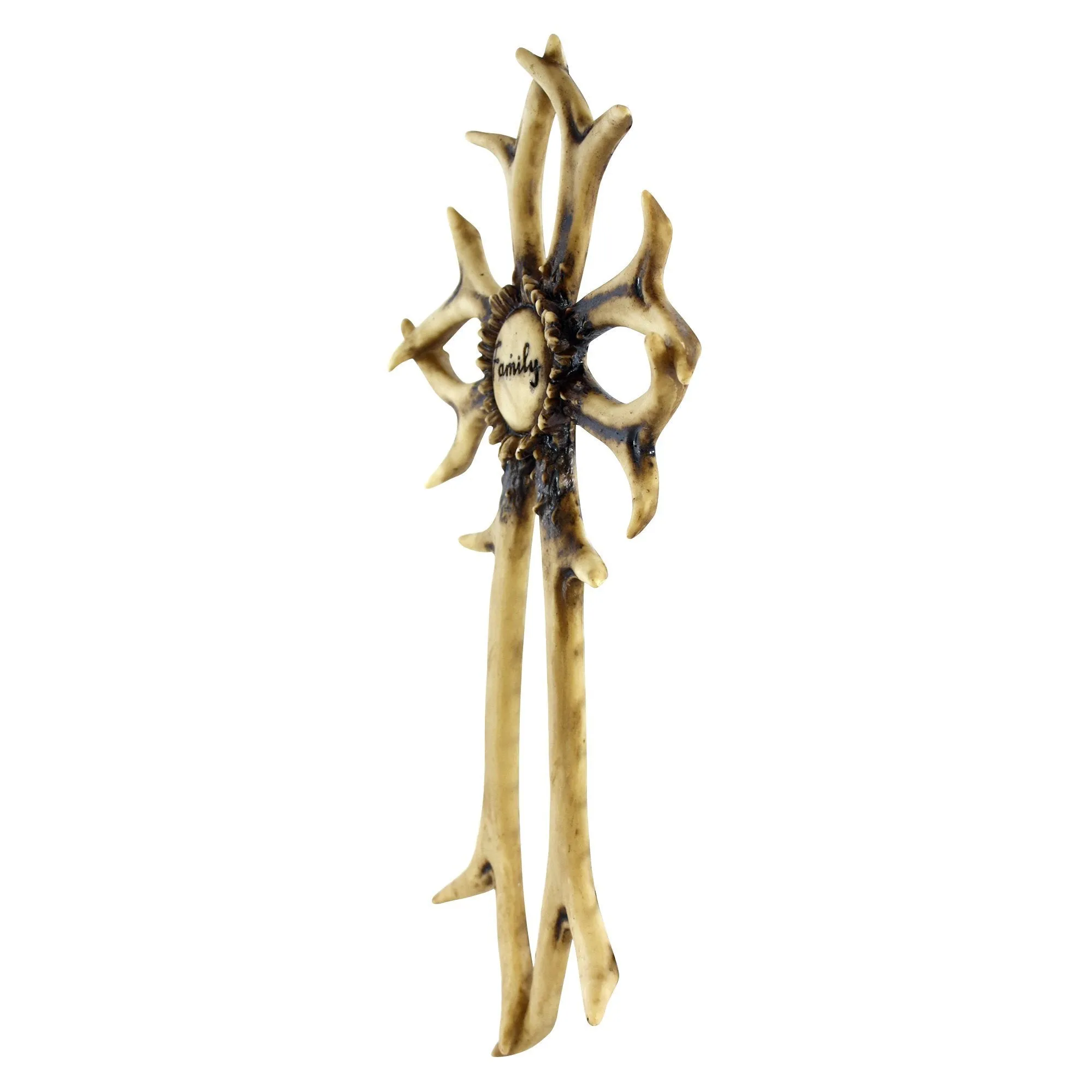 Pine Ridge Deer Antler Sheds Wall Hanging Cross Inscribed "Family" - Authentic Chic Natural Western Style Real Deer Antler Wall Cross Decor