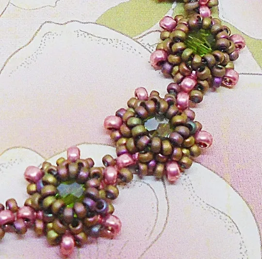 Pink and Emerald Green Crystal Reversible Beaded Bracelet