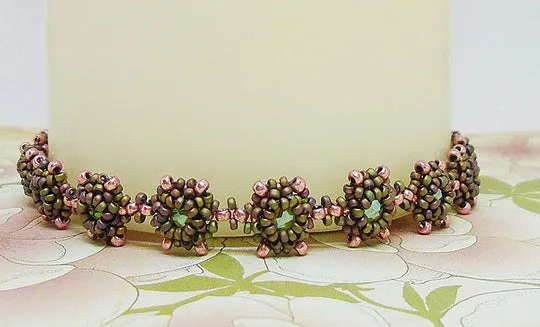 Pink and Emerald Green Crystal Reversible Beaded Bracelet