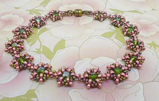 Pink and Emerald Green Crystal Reversible Beaded Bracelet