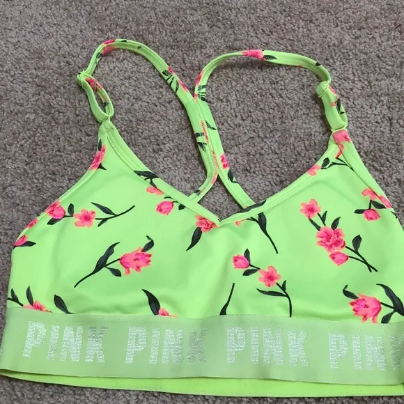 Pink sport XS floral two piece sports bra and shorts athletic set.