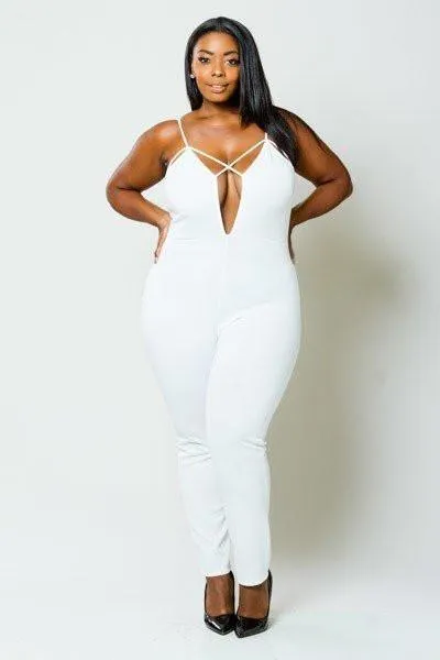 Plus Size Elegant Strappy Sexy Deep V Jumpsuit [SALE]