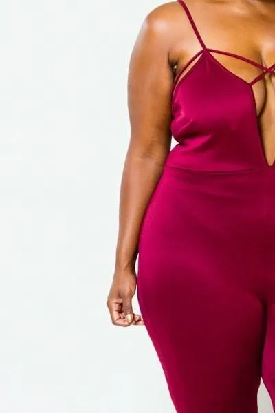 Plus Size Elegant Strappy Sexy Deep V Jumpsuit [SALE]