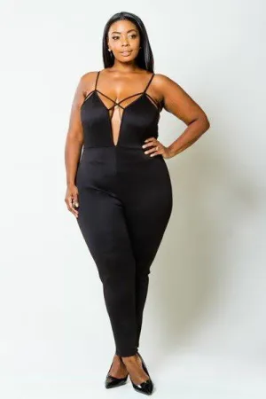 Plus Size Elegant Strappy Sexy Deep V Jumpsuit [SALE]