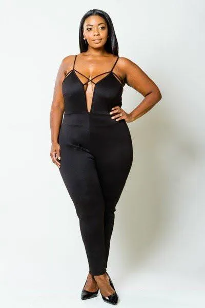 Plus Size Elegant Strappy Sexy Deep V Jumpsuit [SALE]