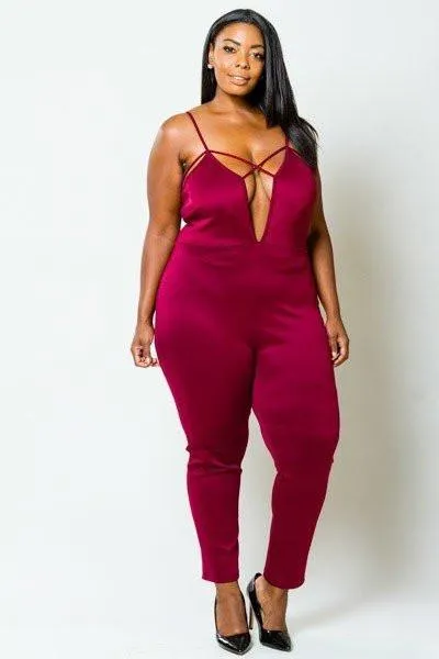 Plus Size Elegant Strappy Sexy Deep V Jumpsuit [SALE]