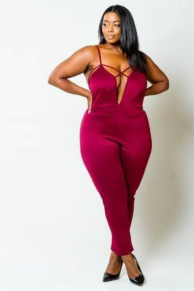 Plus Size Elegant Strappy Sexy Deep V Jumpsuit [SALE]