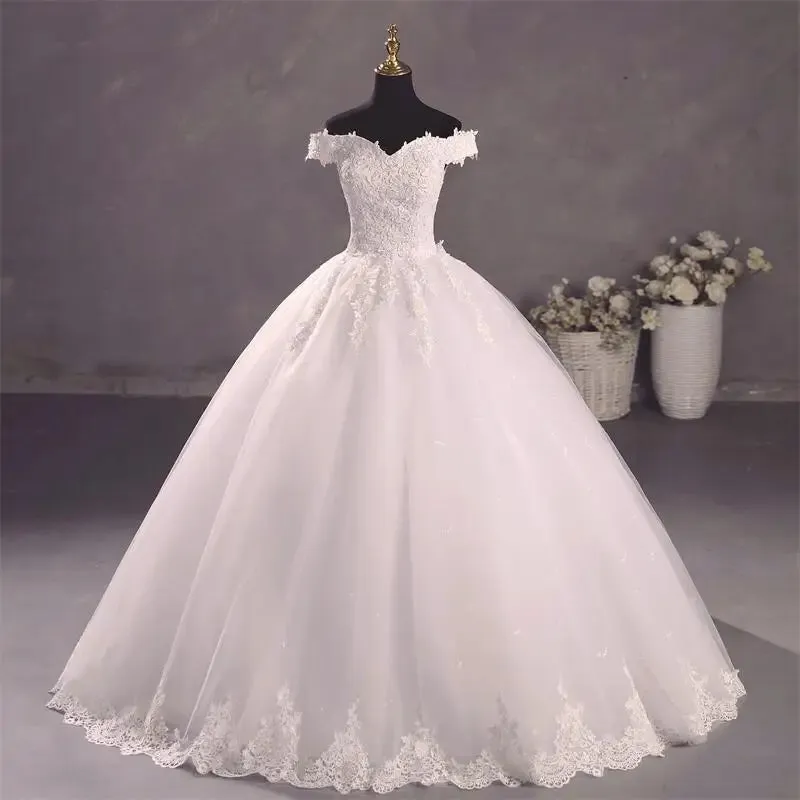 Pure White Wedding Dresses Elegant Boat Neck Ball Gown