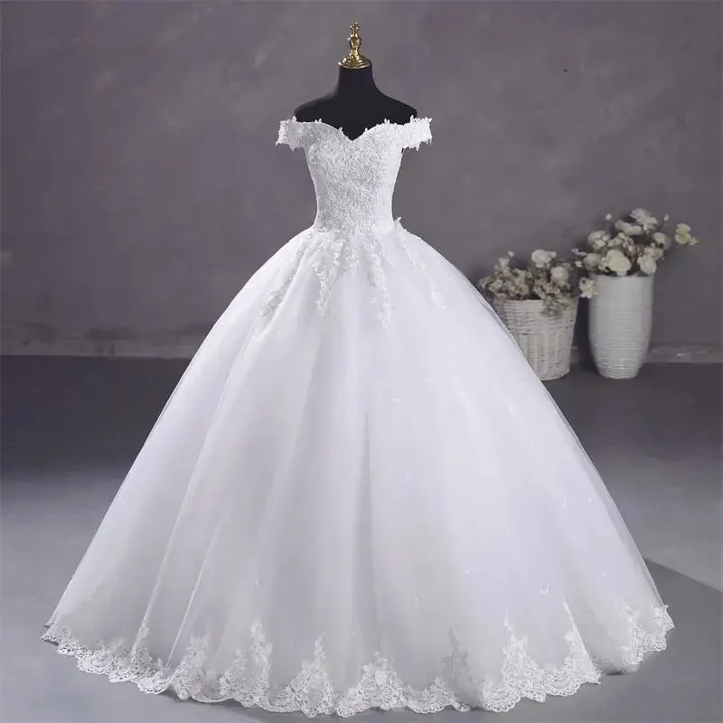 Pure White Wedding Dresses Elegant Boat Neck Ball Gown