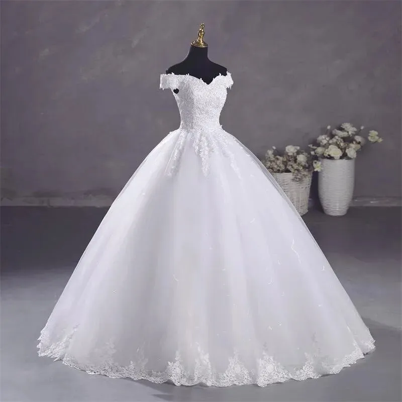 Pure White Wedding Dresses Elegant Boat Neck Ball Gown