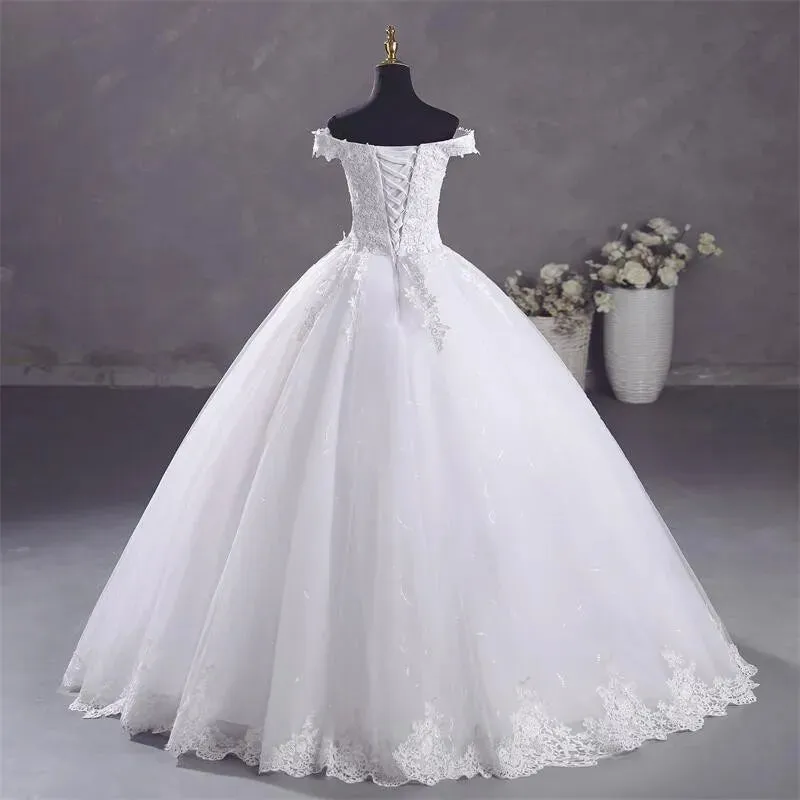 Pure White Wedding Dresses Elegant Boat Neck Ball Gown