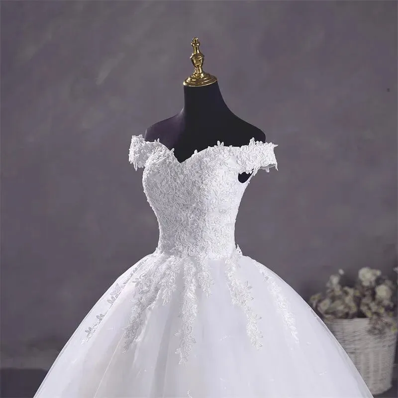 Pure White Wedding Dresses Elegant Boat Neck Ball Gown