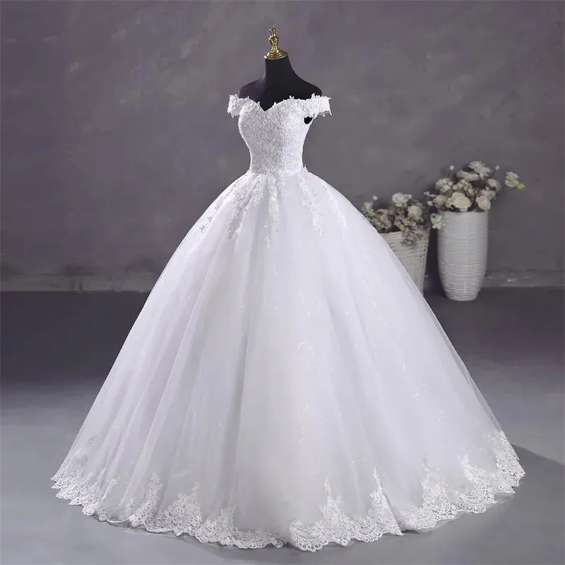 Pure White Wedding Dresses Elegant Boat Neck Ball Gown