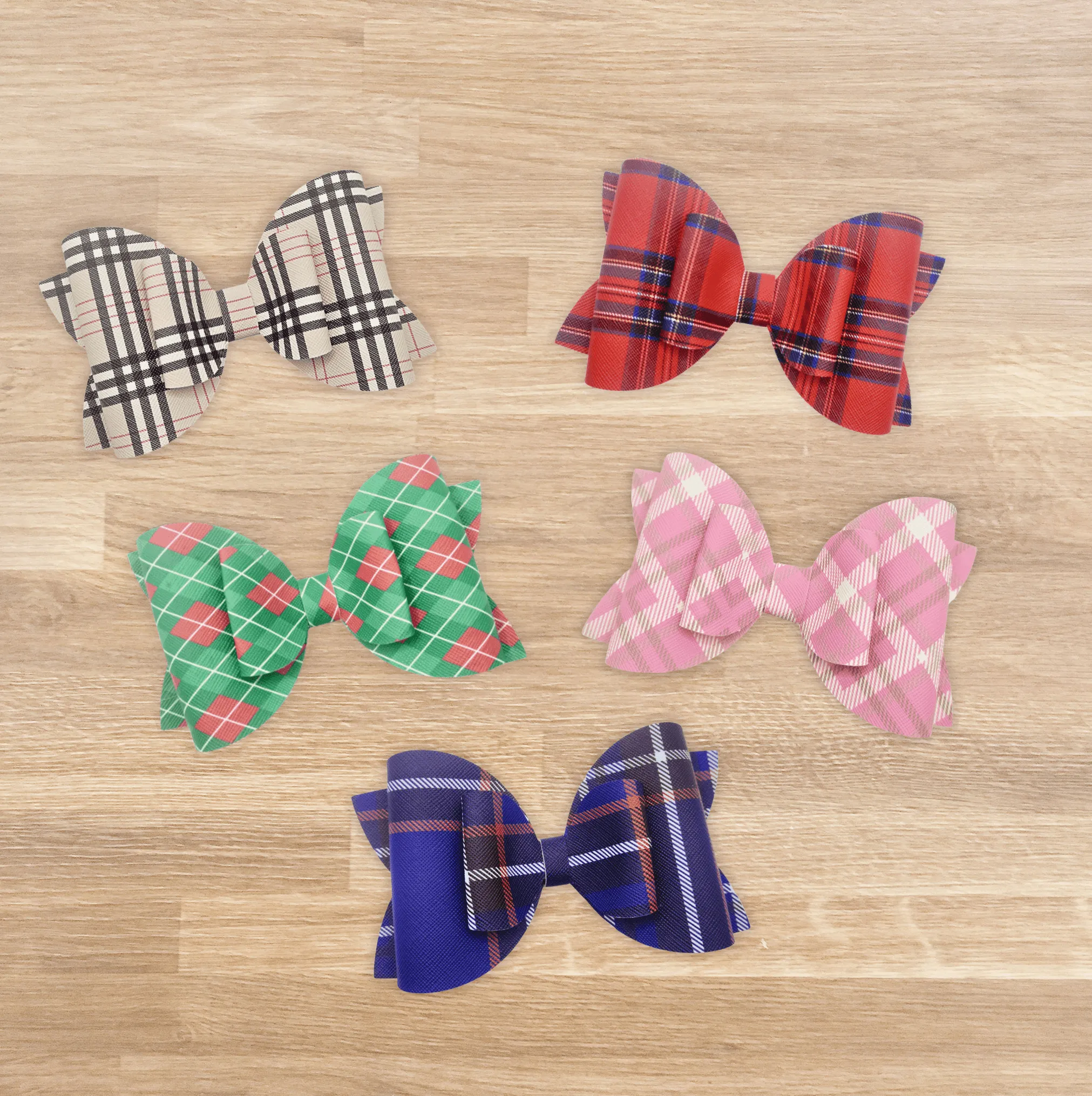 Red Plaid | Faux Leather Hair Bow