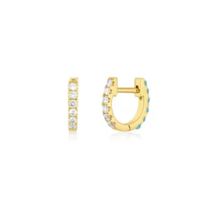 REVERSIBLE DIAMOND & TURQUOISE MINI HUGGIE EARRING