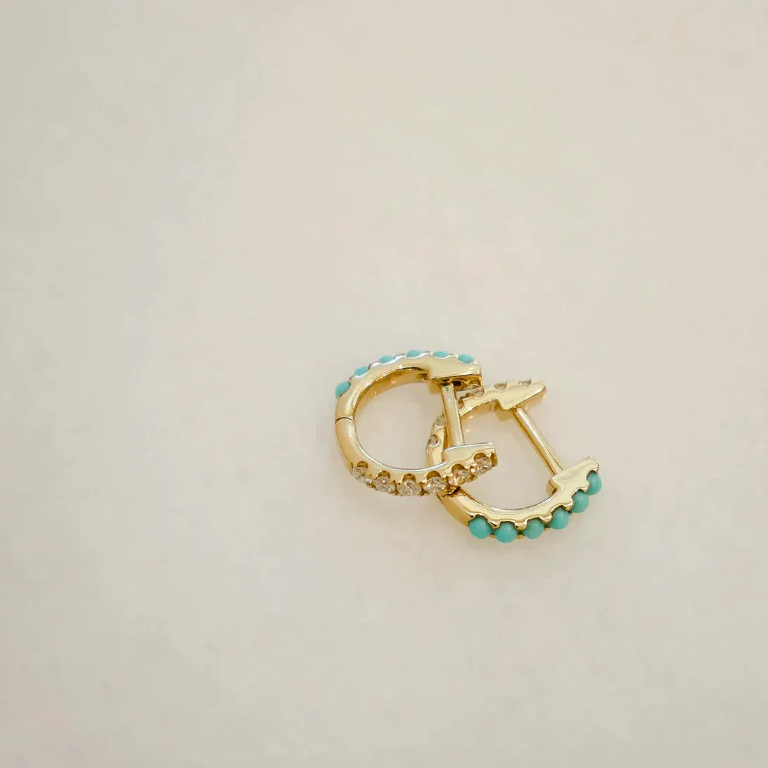 REVERSIBLE DIAMOND & TURQUOISE MINI HUGGIE EARRING