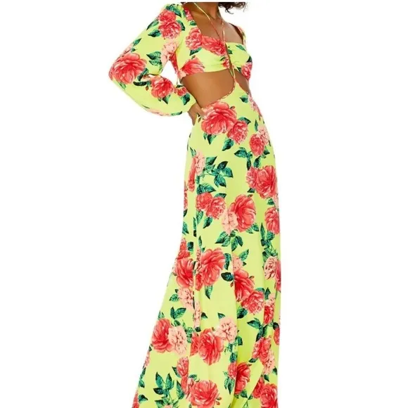 Revolve AFRM Bekah Dress in Lime Rose Garden maxi cut out size medium