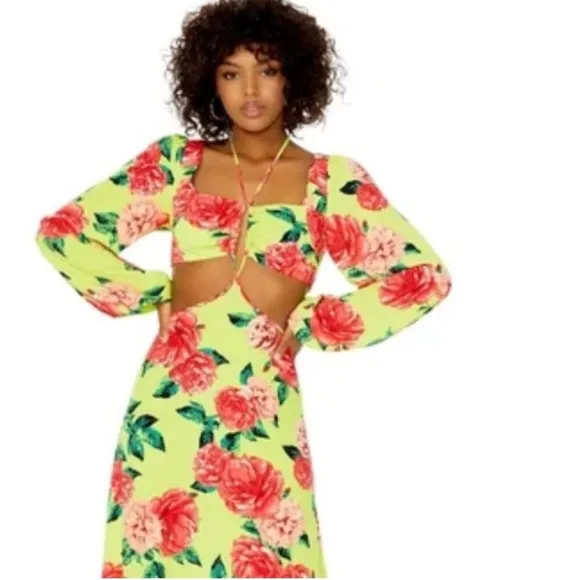 Revolve AFRM Bekah Dress in Lime Rose Garden maxi cut out size medium