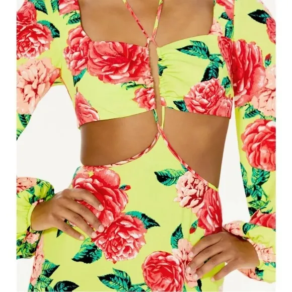 Revolve AFRM Bekah Dress in Lime Rose Garden maxi cut out size medium