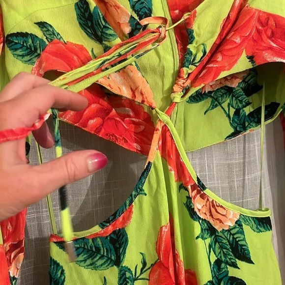 Revolve AFRM Bekah Dress in Lime Rose Garden maxi cut out size medium
