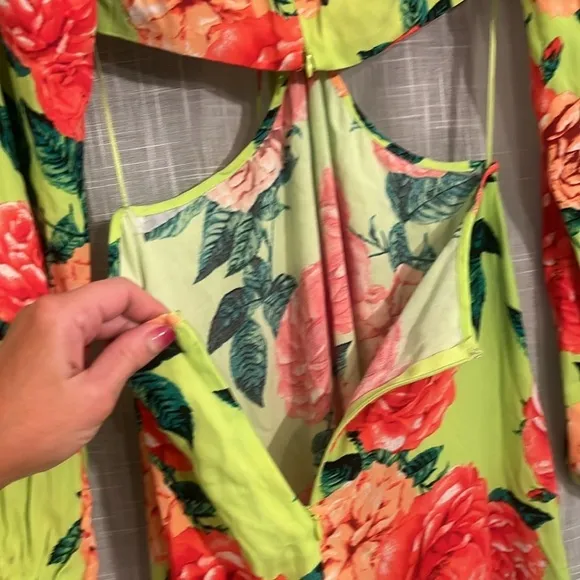 Revolve AFRM Bekah Dress in Lime Rose Garden maxi cut out size medium