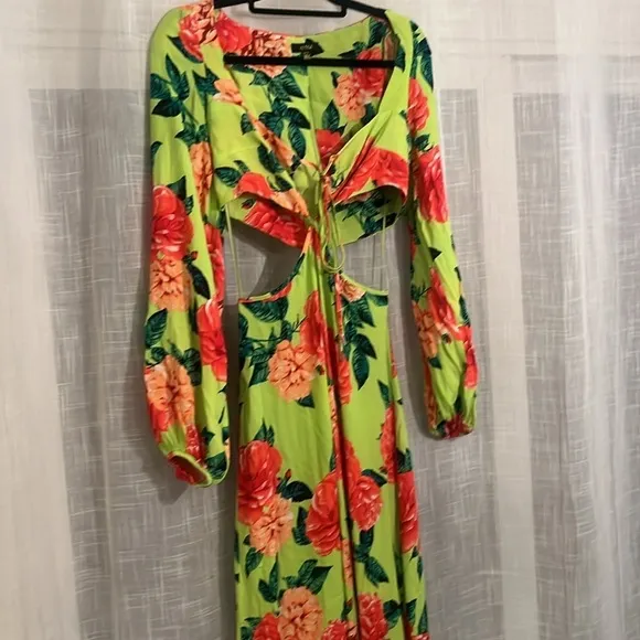 Revolve AFRM Bekah Dress in Lime Rose Garden maxi cut out size medium