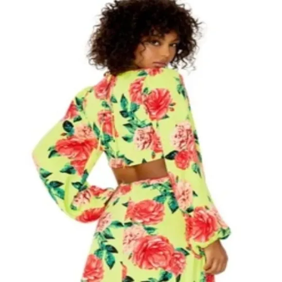 Revolve AFRM Bekah Dress in Lime Rose Garden maxi cut out size medium