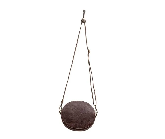 Round Hand-Tooled Crossbody