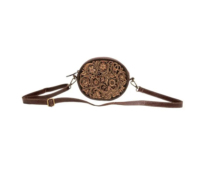 Round Hand-Tooled Crossbody