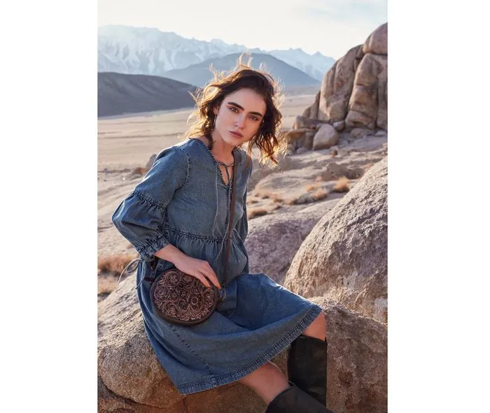 Round Hand-Tooled Crossbody