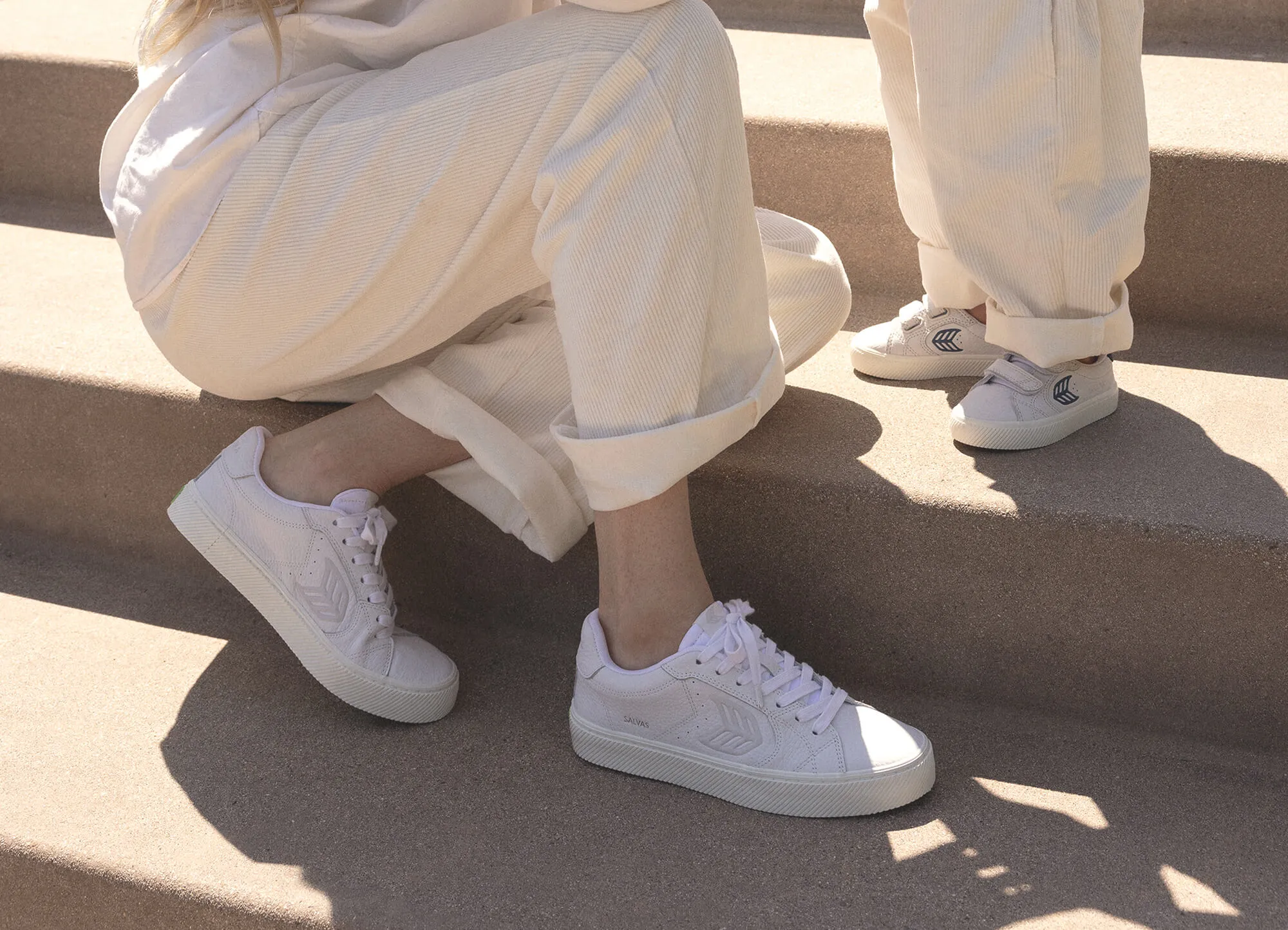 SALVAS White Premium Leather Rose Logo Sneaker Kids
