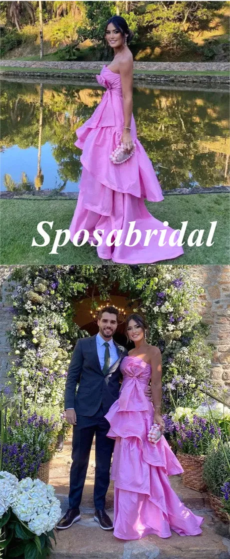 Sexy Gummy Pink Satin Sweetheart Sleeveless A-Line Long Prom Dresses, PD3924