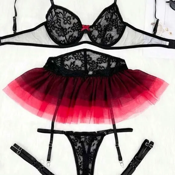 Sexy Sheer Floral Lace Lingerie Set