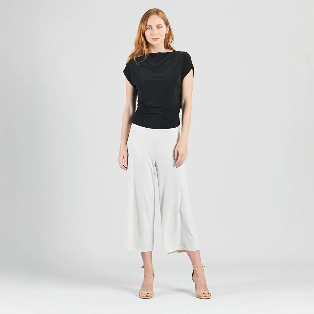 Side Ruched Boat Neck Top - Black