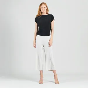 Side Ruched Boat Neck Top - Black