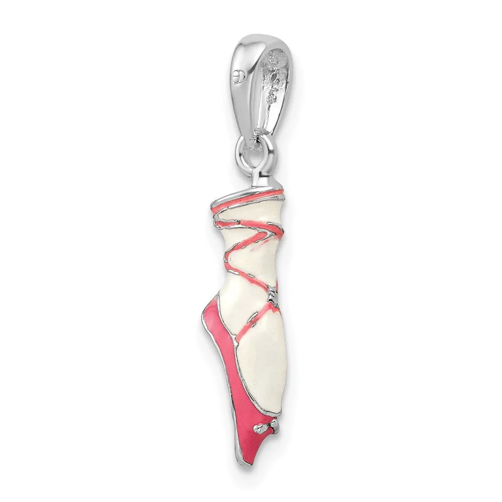 Sterling Silver Polished 3D Enameled Ballet Shoe Pendant