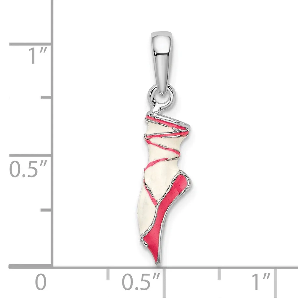 Sterling Silver Polished 3D Enameled Ballet Shoe Pendant