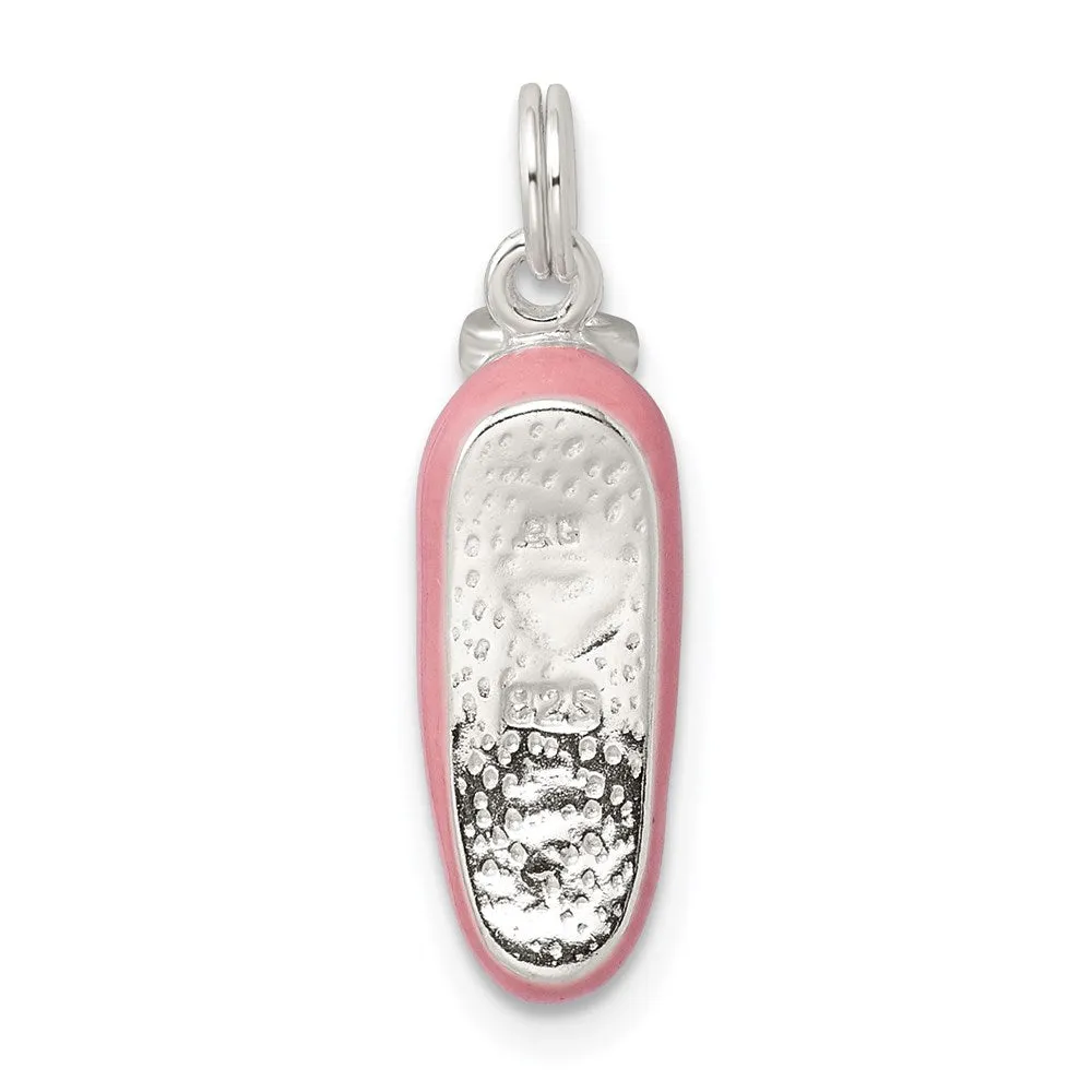 Sterling Silver Polished Enamel Ballet Slipper Pendant