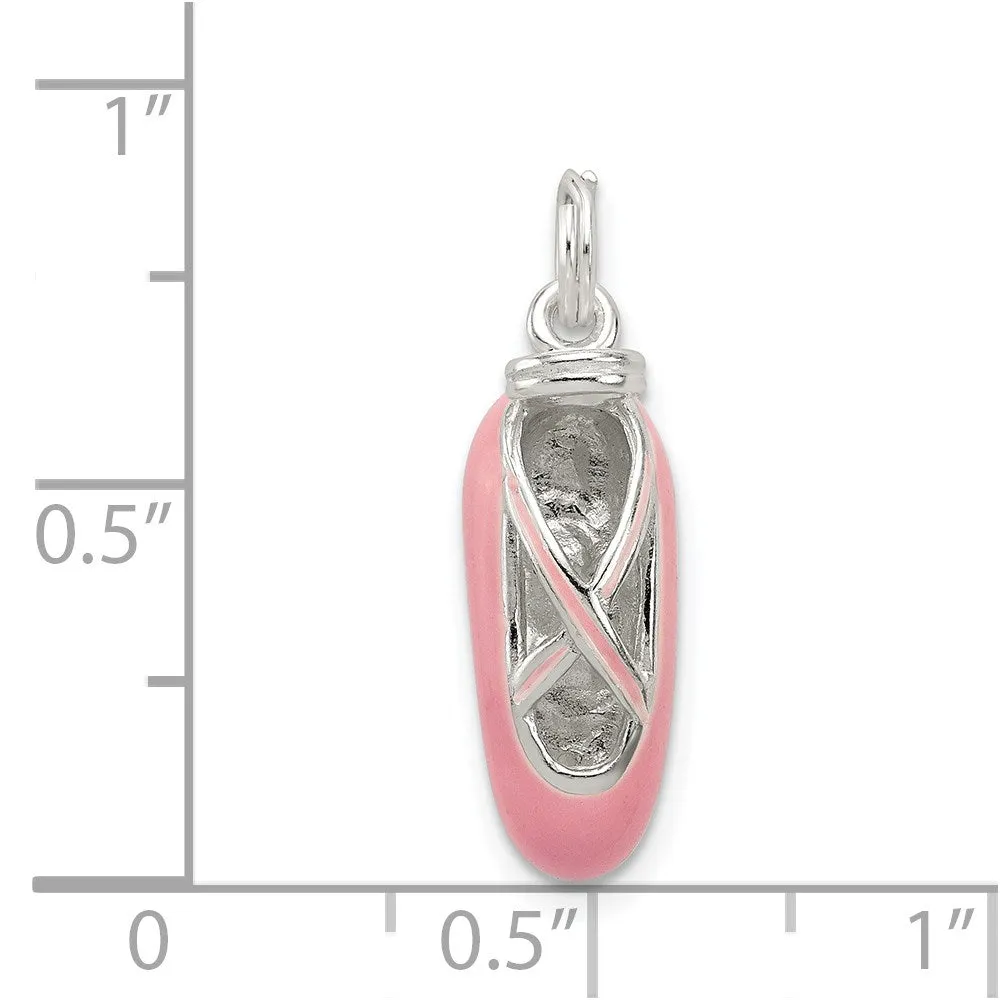 Sterling Silver Polished Enamel Ballet Slipper Pendant